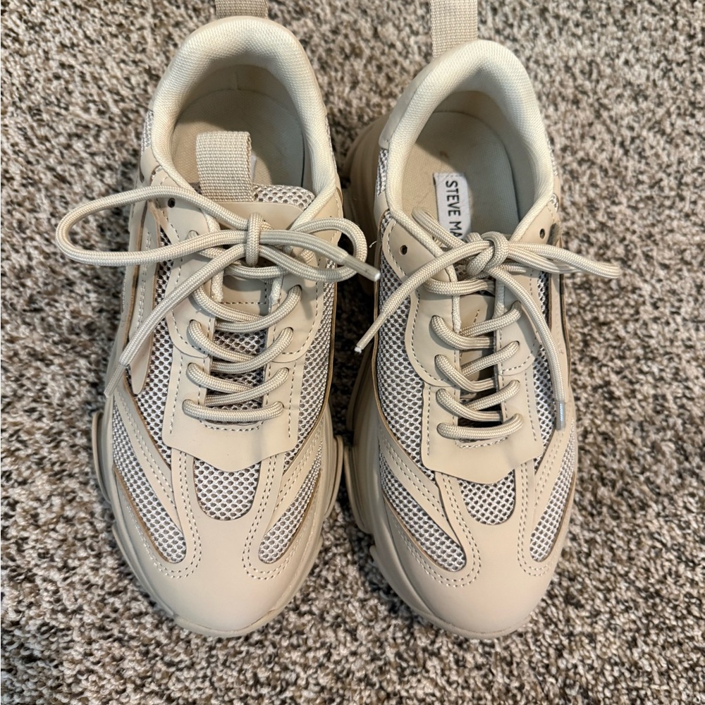 Steve Madden Chunky Mesh Lace-Up Sneakers in Beige